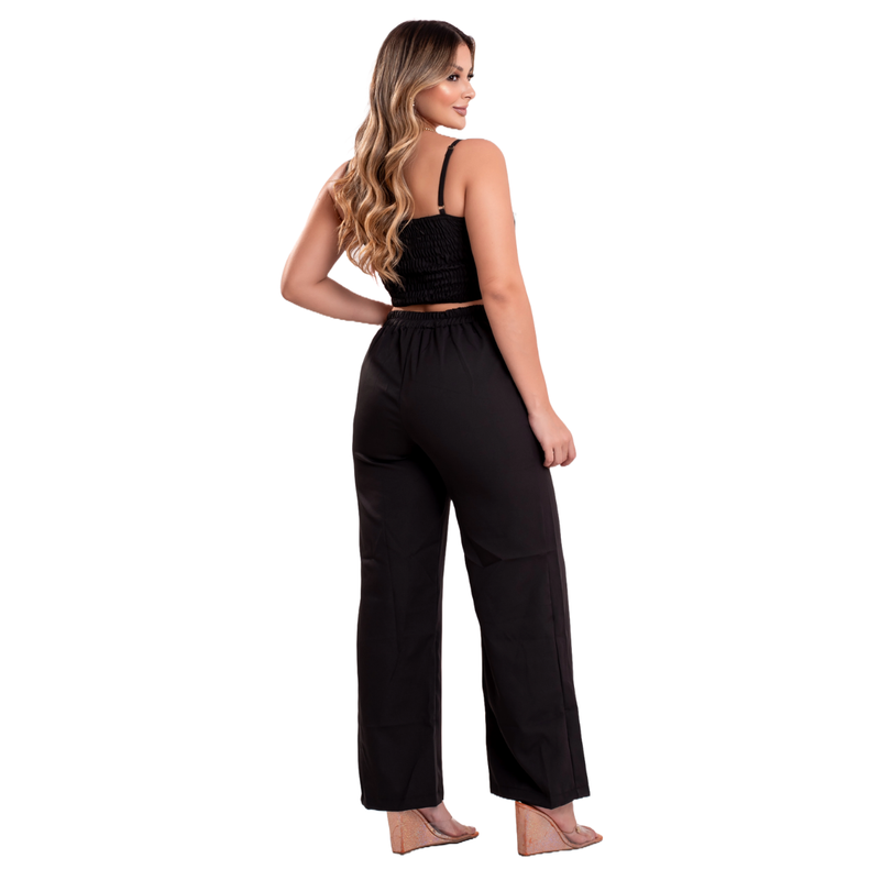 Calça Pantalona + Cropped Conjunto Feminino Preto