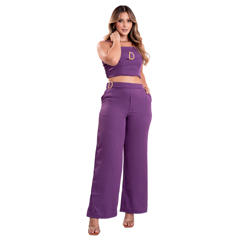 Calça Pantalona + Cropped Conjunto Feminino Purple