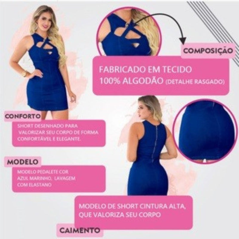 Vestido Jeans Trançado Estilo Lycra