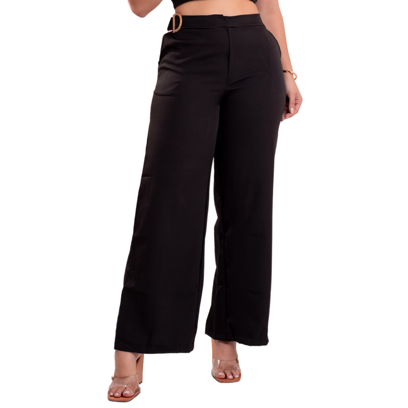 Calça Pantalona + Cropped Conjunto Feminino Preto