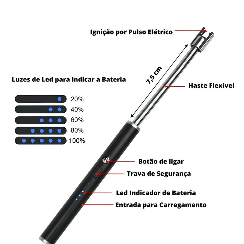 Acendedor Elétrico Eletrônico Usb Recarregável Luxo para fogão