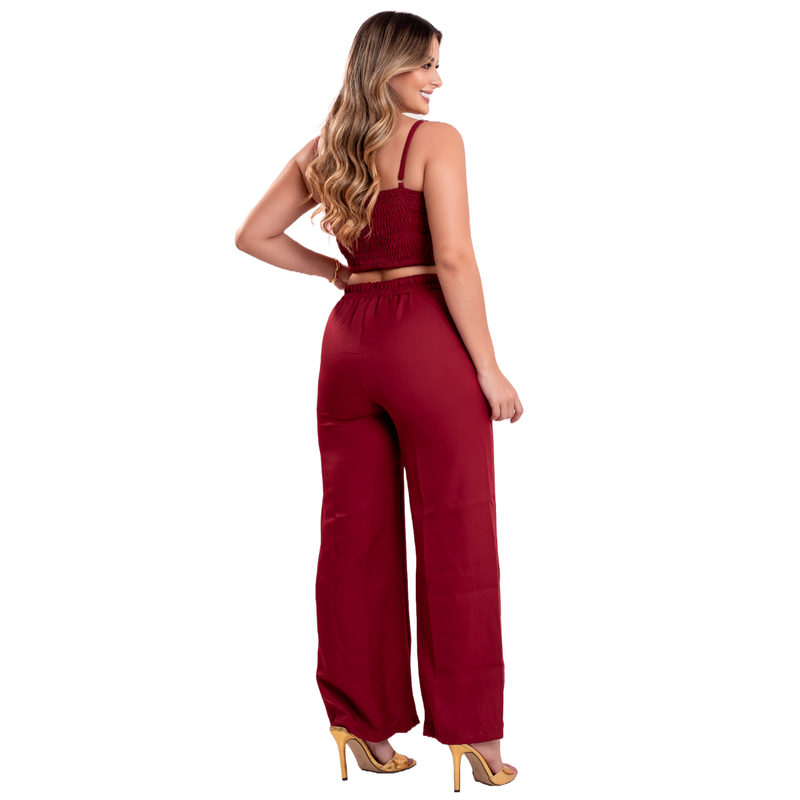 Calça Pantalona + Cropped Conjunto Feminino Vermelho