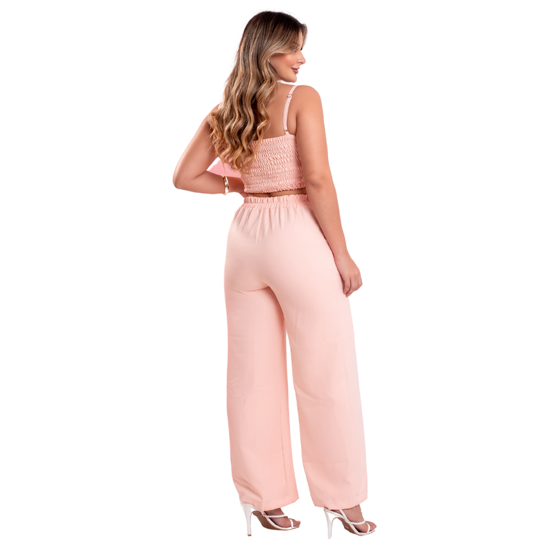 Calça Pantalona + Cropped Conjunto Feminino Pink