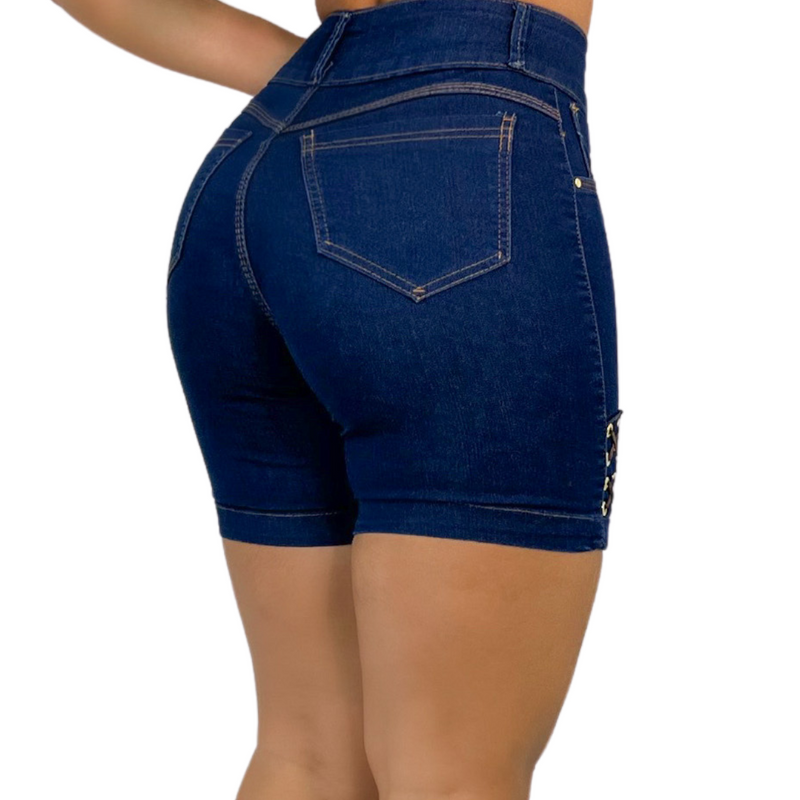 Short Jeans Feminino c/Ilhós Premium Meia Coxa Premium