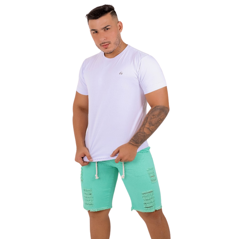 Bermuda Jeans Masculina Destroyed Verde Neon