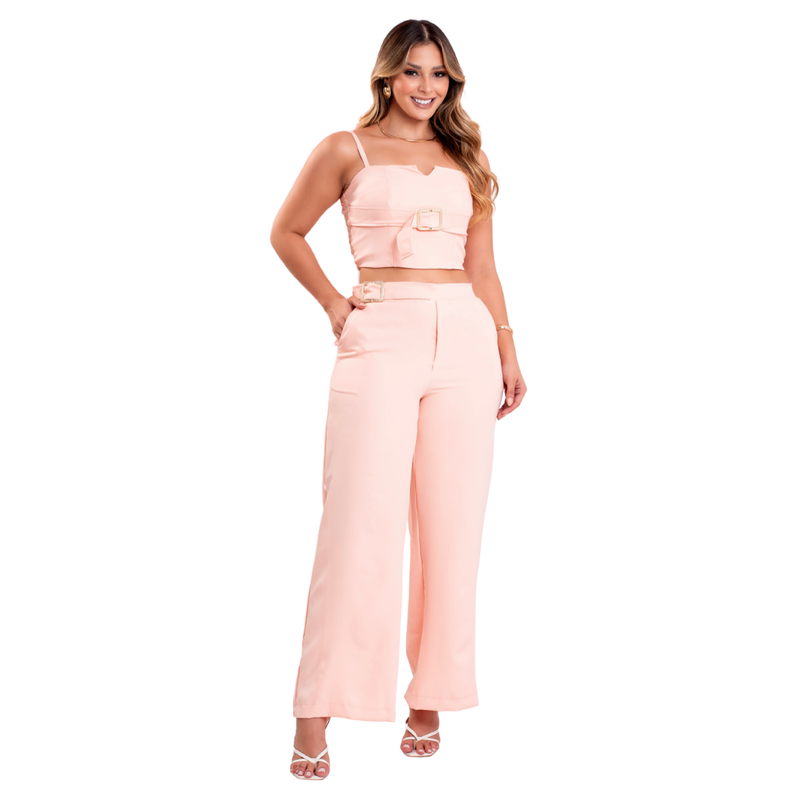 Calça Pantalona + Cropped Conjunto Feminino Pink